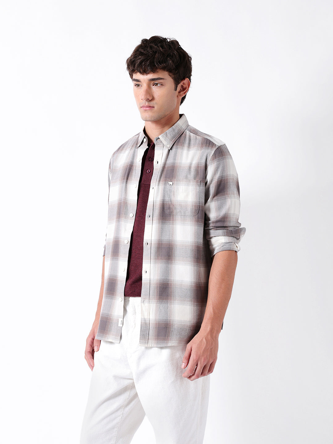 Brown Flannel Checked Slim Fit Casual Shirt