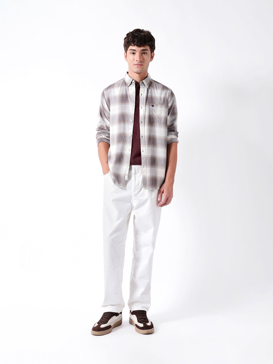 Brown Flannel Checked Slim Fit Casual Shirt