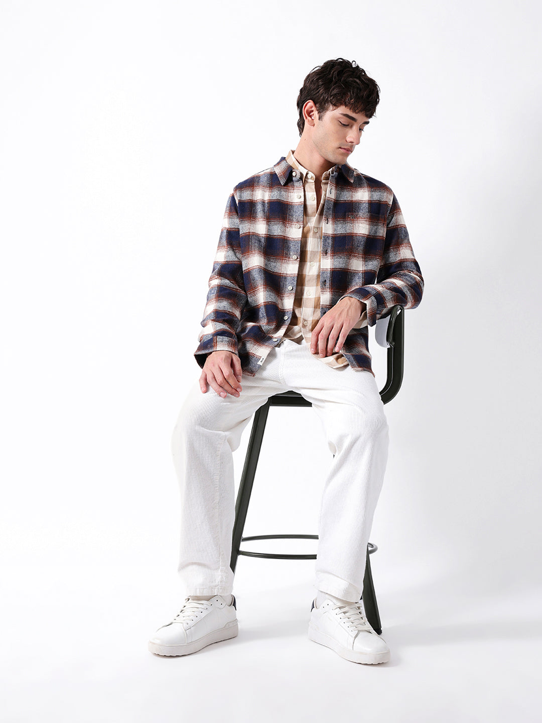 Blue & Brown Regular Fit Woven Check Flannel Casual Shirt
