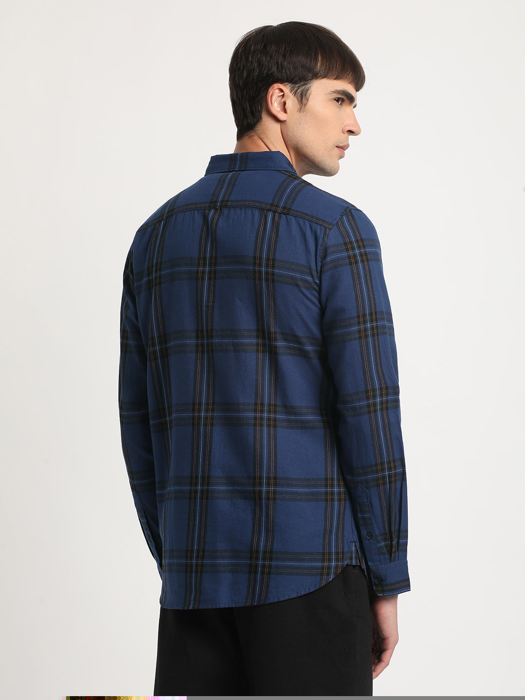 Men Blue Checked Slim Fit Cotton Casual Shirt