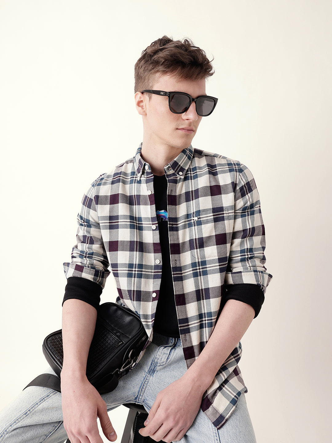Multicolor Woven Tartan Checked Slim Fit Casual Shirt
