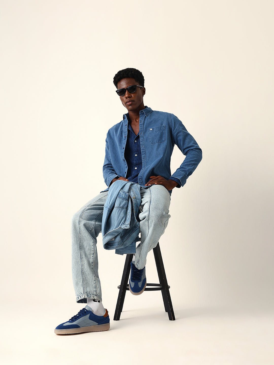 Blue Denim Slim Fit Casual Shirt with Button-Down Collar