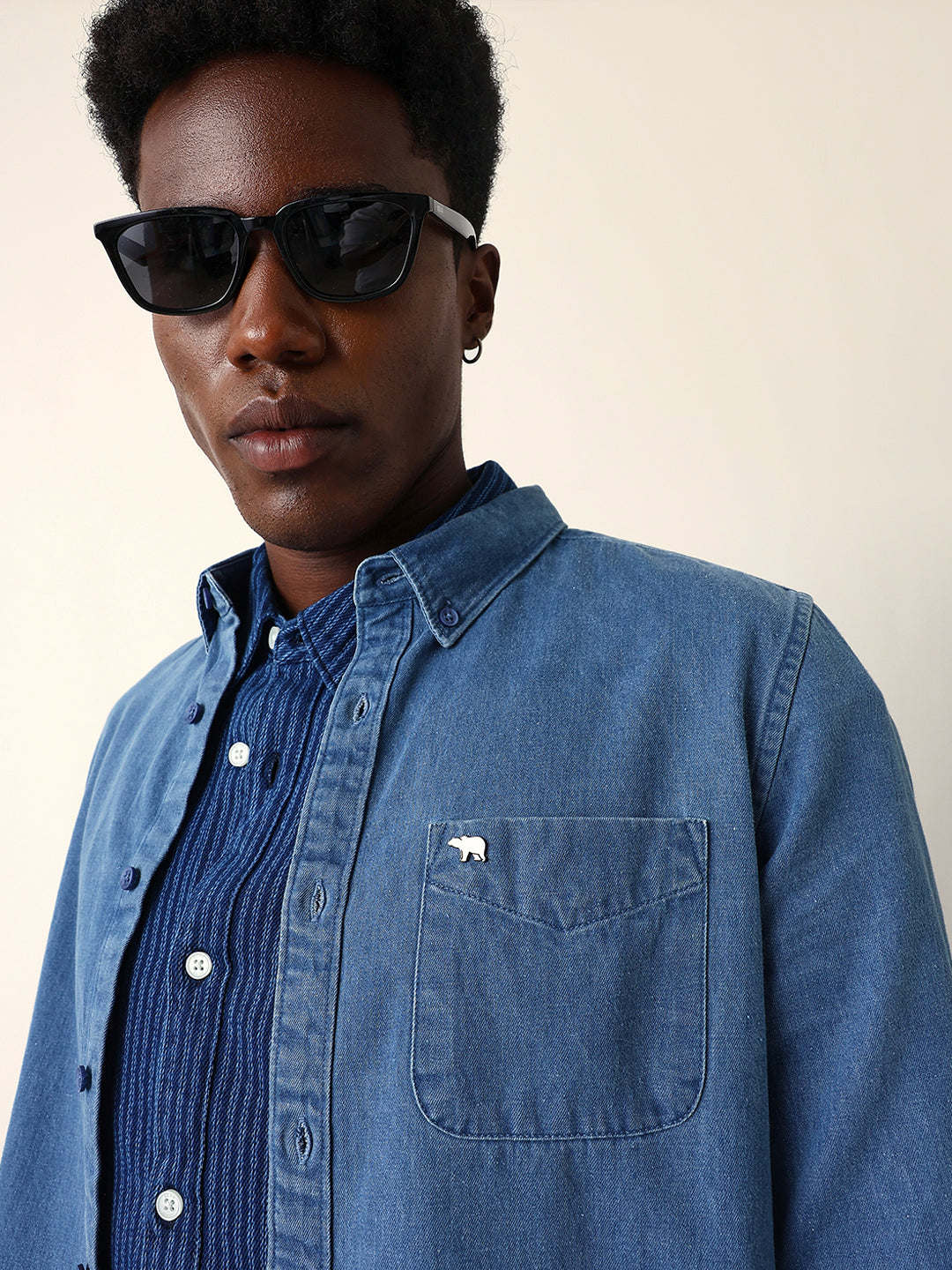 Blue Denim Slim Fit Casual Shirt with Button-Down Collar