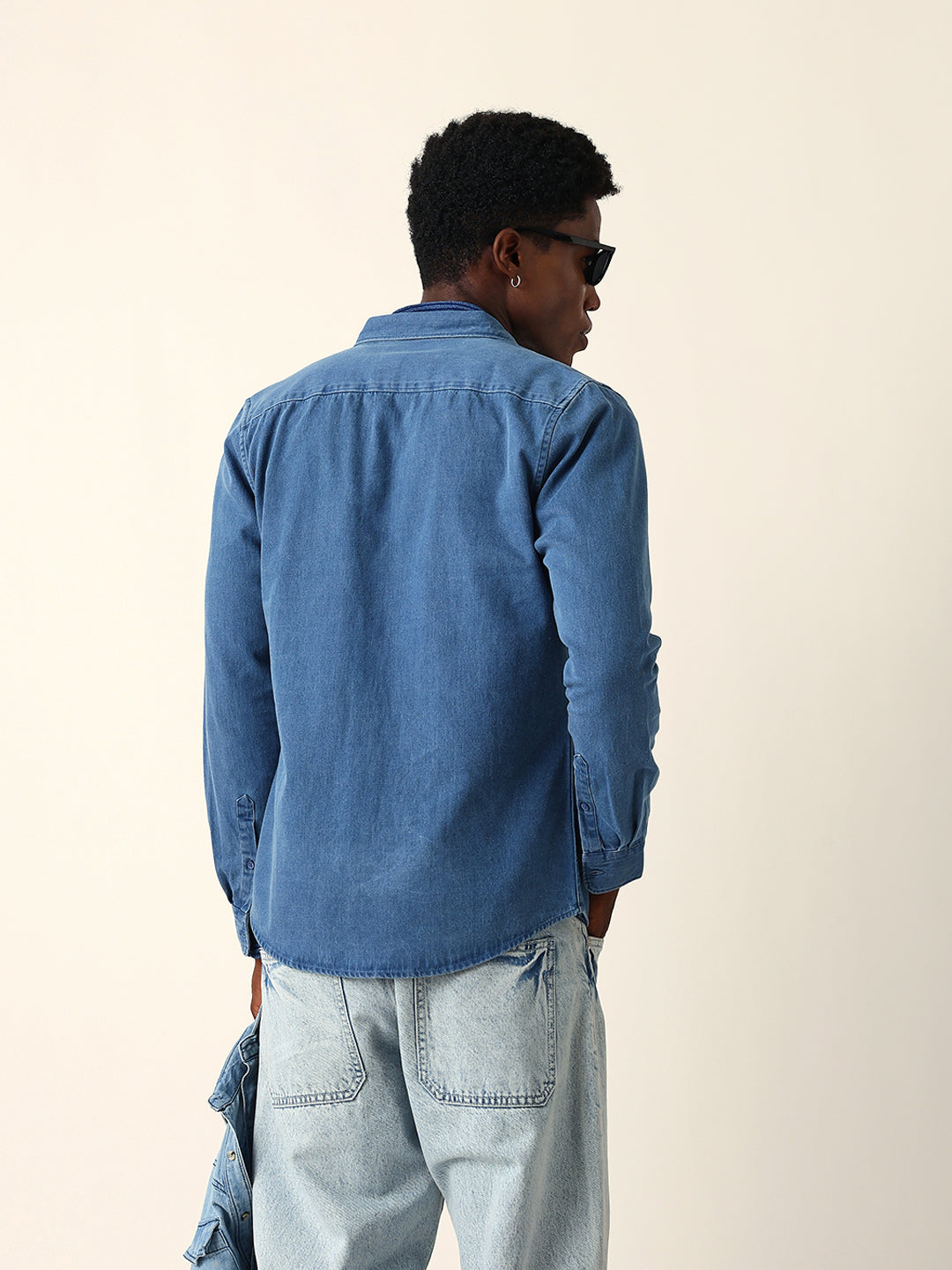 Blue Denim Slim Fit Casual Shirt with Button-Down Collar