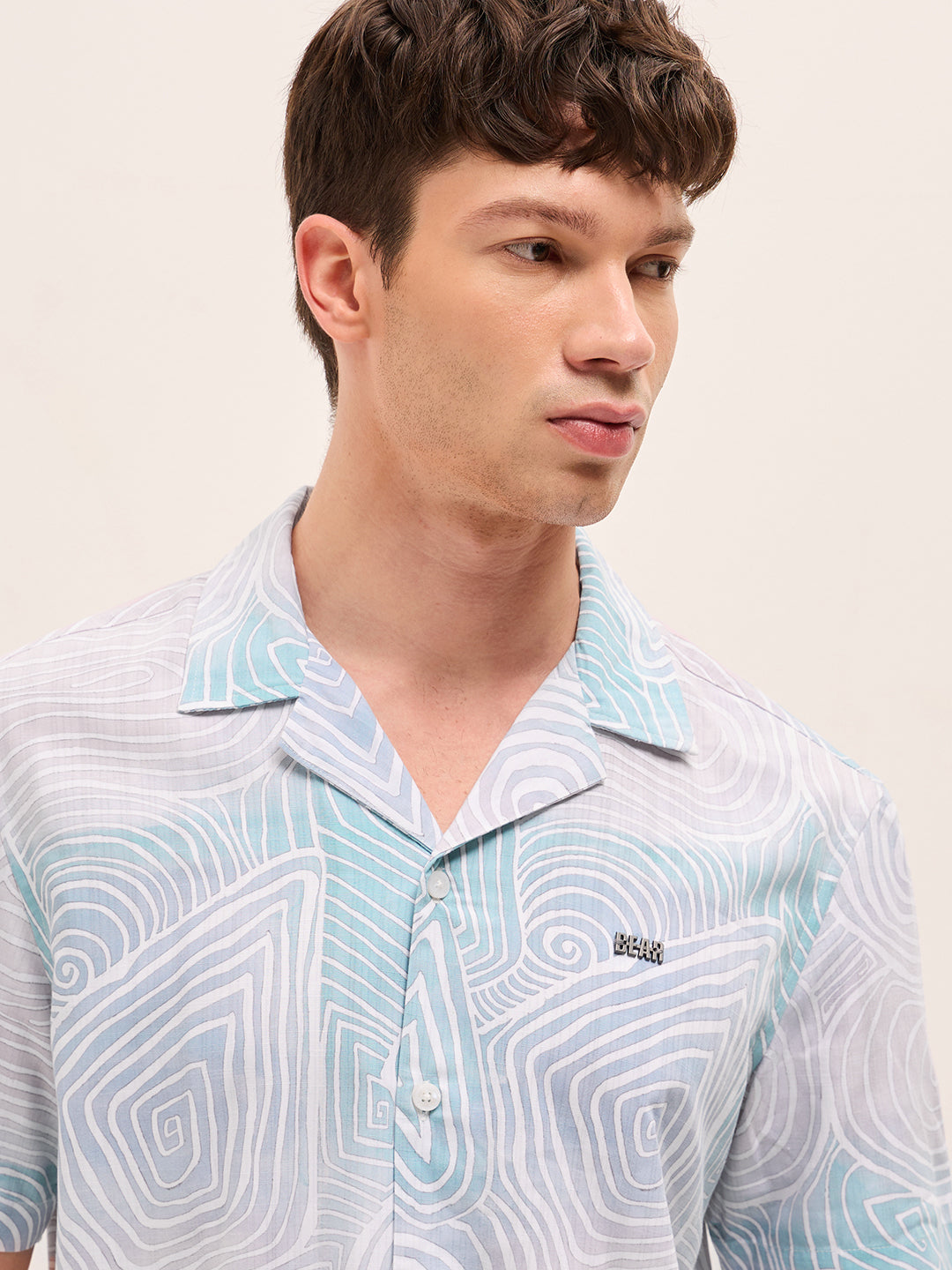 Multicolor Geometric Abstract Print Relaxed Fit Cuban Collar Shirt