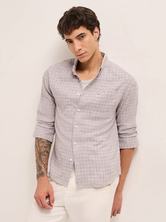 Light Brown Woven Checks Relaxed Fit Casual Shirt