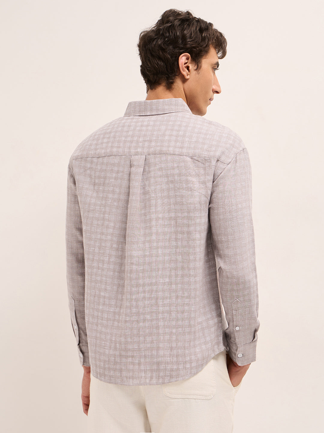 Light Brown Woven Checks Relaxed Fit Casual Shirt