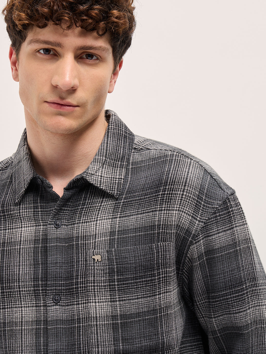 Black Checked Relax Fit Casual Overshirt