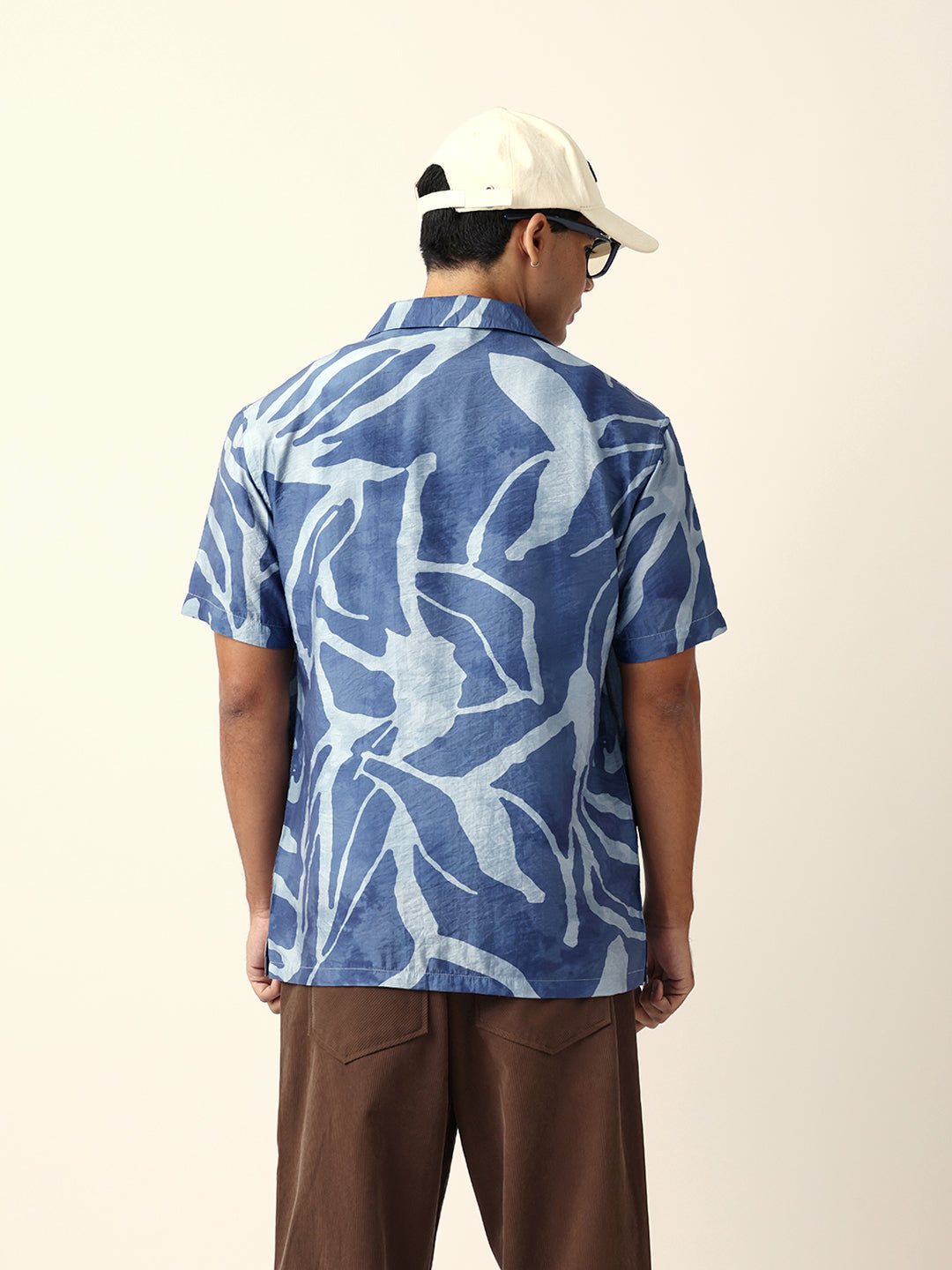 Blue Abstract Free-Flowing Stroke Printed Relaxed Fit Short Sleeve Shirt