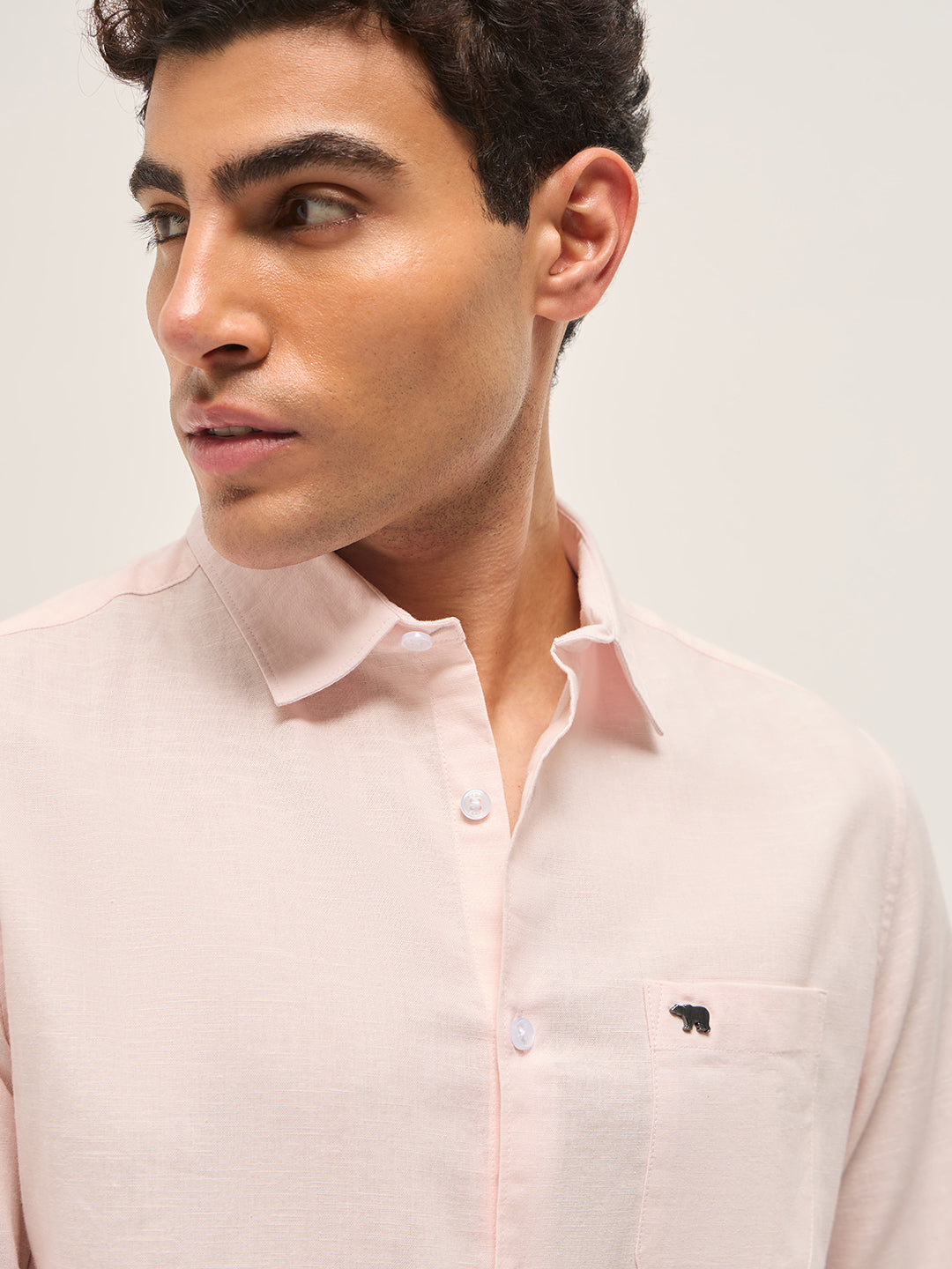 Pink Cotton Linen Slim Fit Solid Casual Shirt