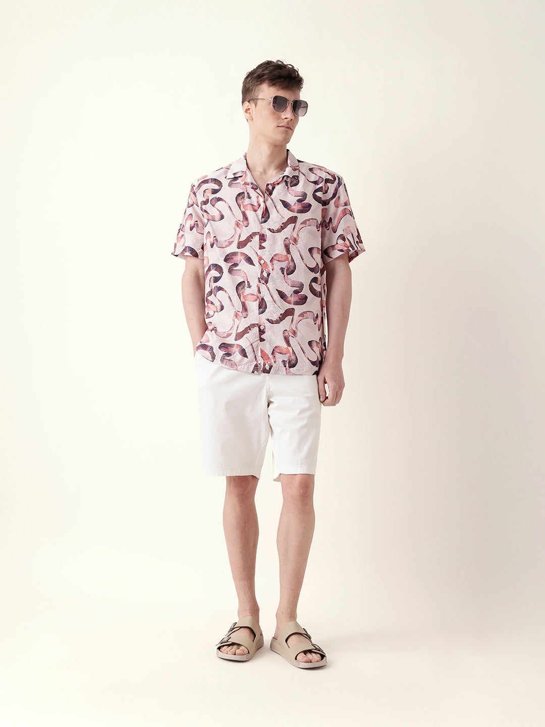 Multicolor Abstract Scribble Print Relaxed Fit Cuban Collar Casual Shirt