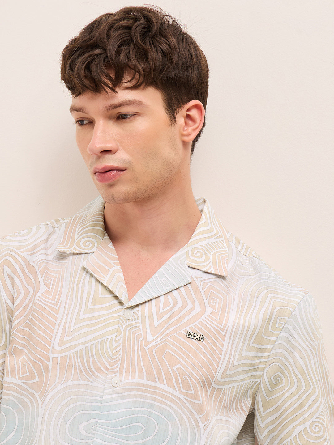 Multicolor Geometric Abstract Print Relaxed Fit Cuban Collar Shirt