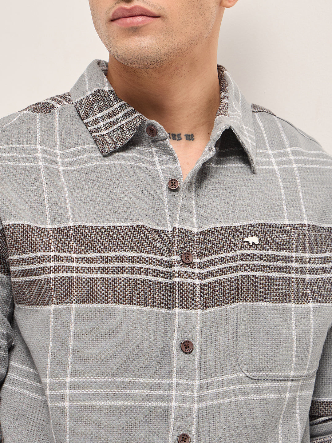 Grey Woven Checkered Relaxed Fit Casual Shirt