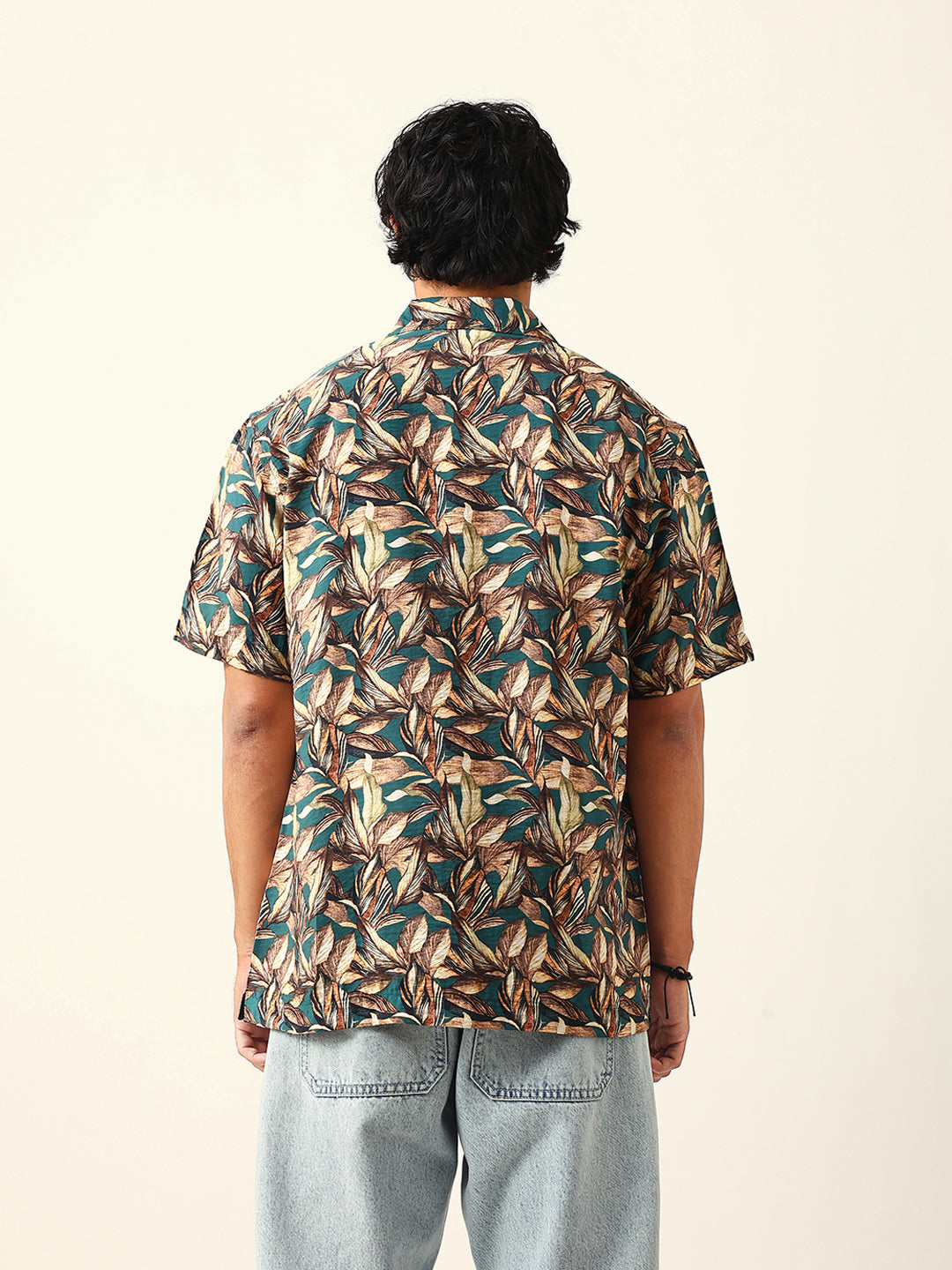 Multicolor Tropical Leaf Printed Relax Fit Resort Shirt