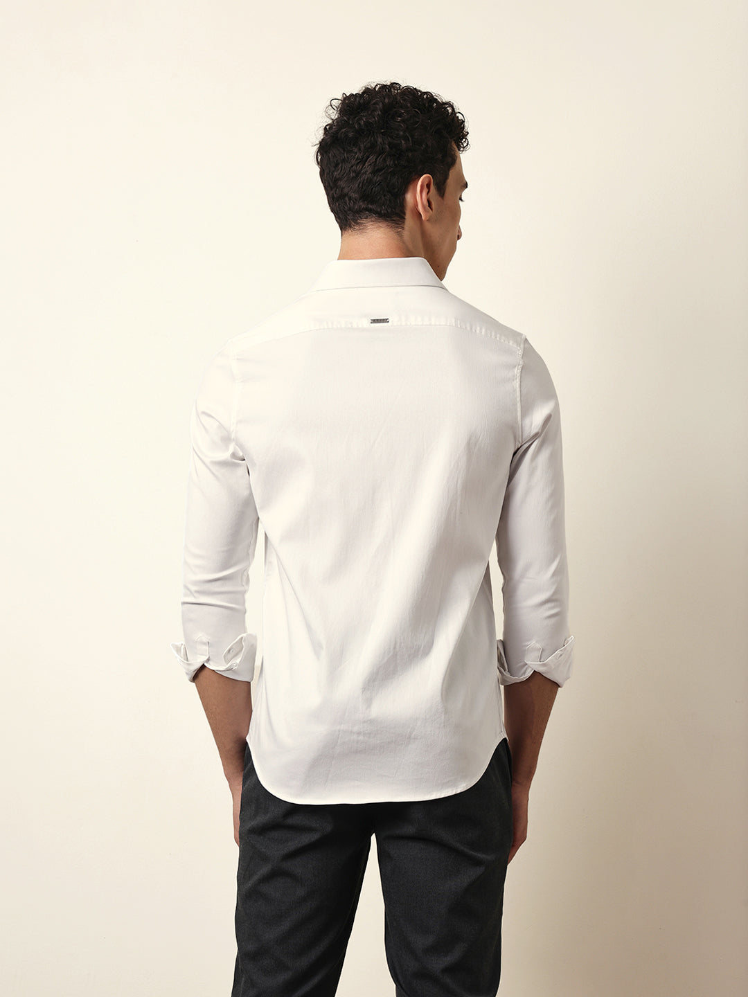 White Tailored Fit Regal Crest Embroidery Formal Party Shirt
