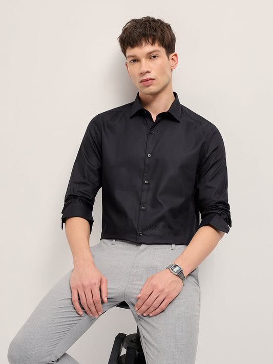 Black Woven Design Tailored Fit Formal Shirt