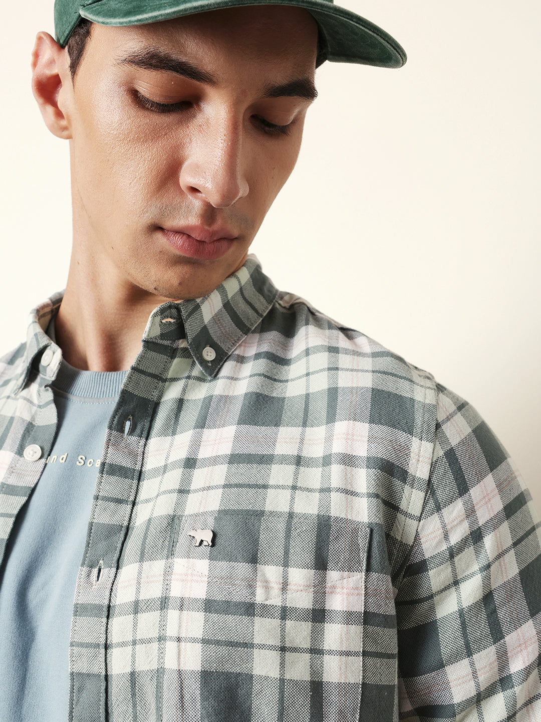 Green Woven Tartan Checked Slim Fit Casual Shirt