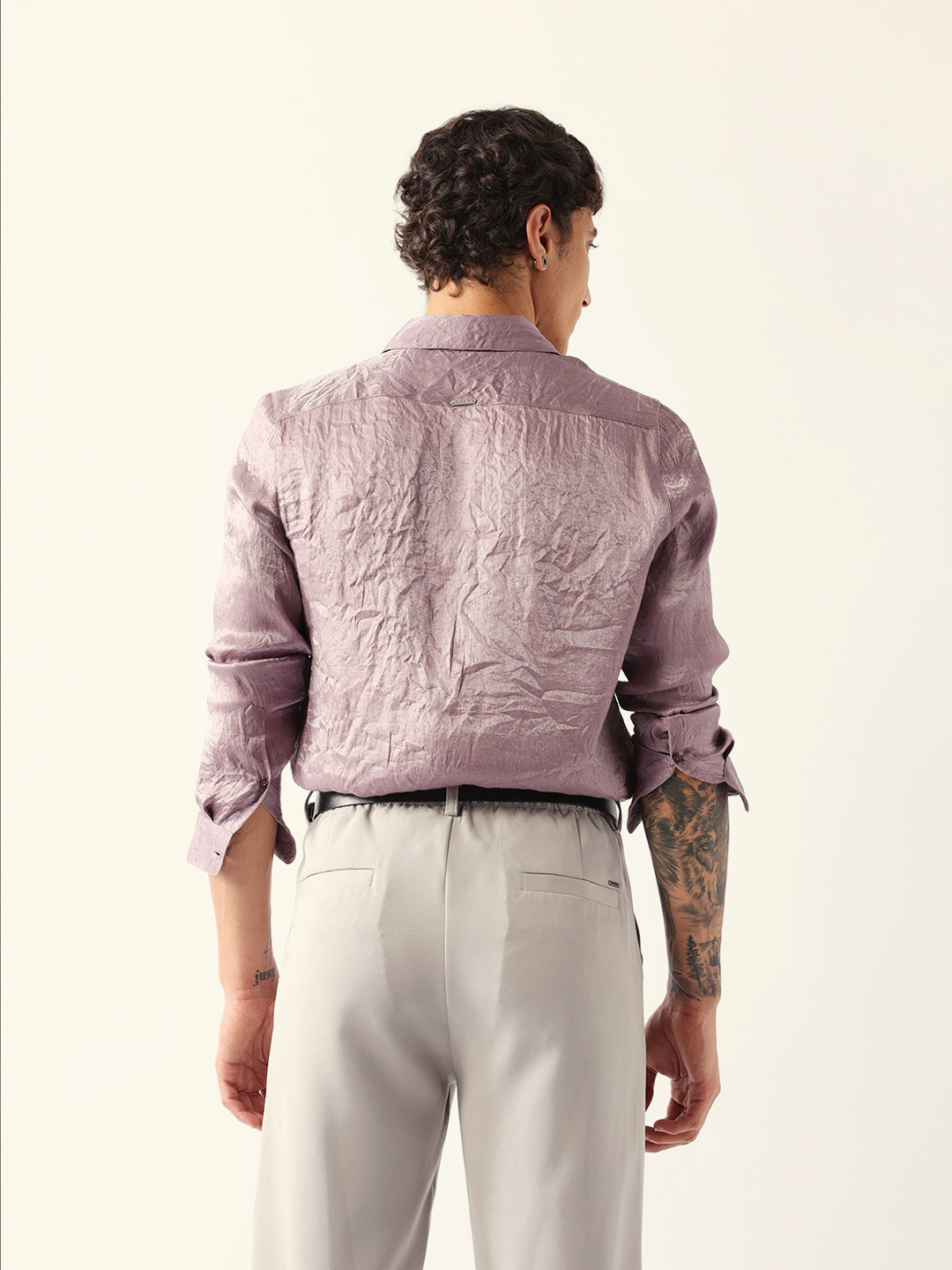 Light Purple Regular Fit Casual Shirt with Crinkle Effect & Subtle Sheen Finish