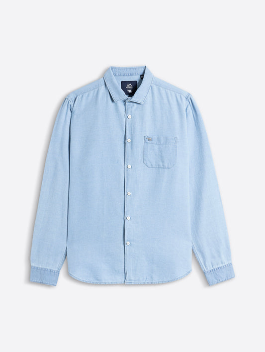 Light Blue Solid Slim Fit Woven Denim Casual Shirt