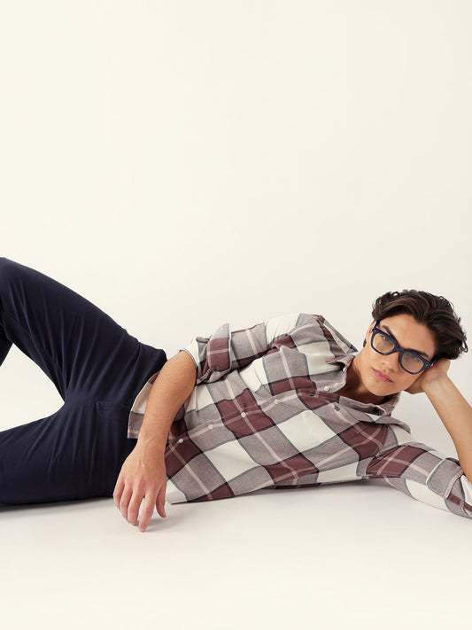 Multicolor Slim Fit Casual Shirt with Woven Check Pattern