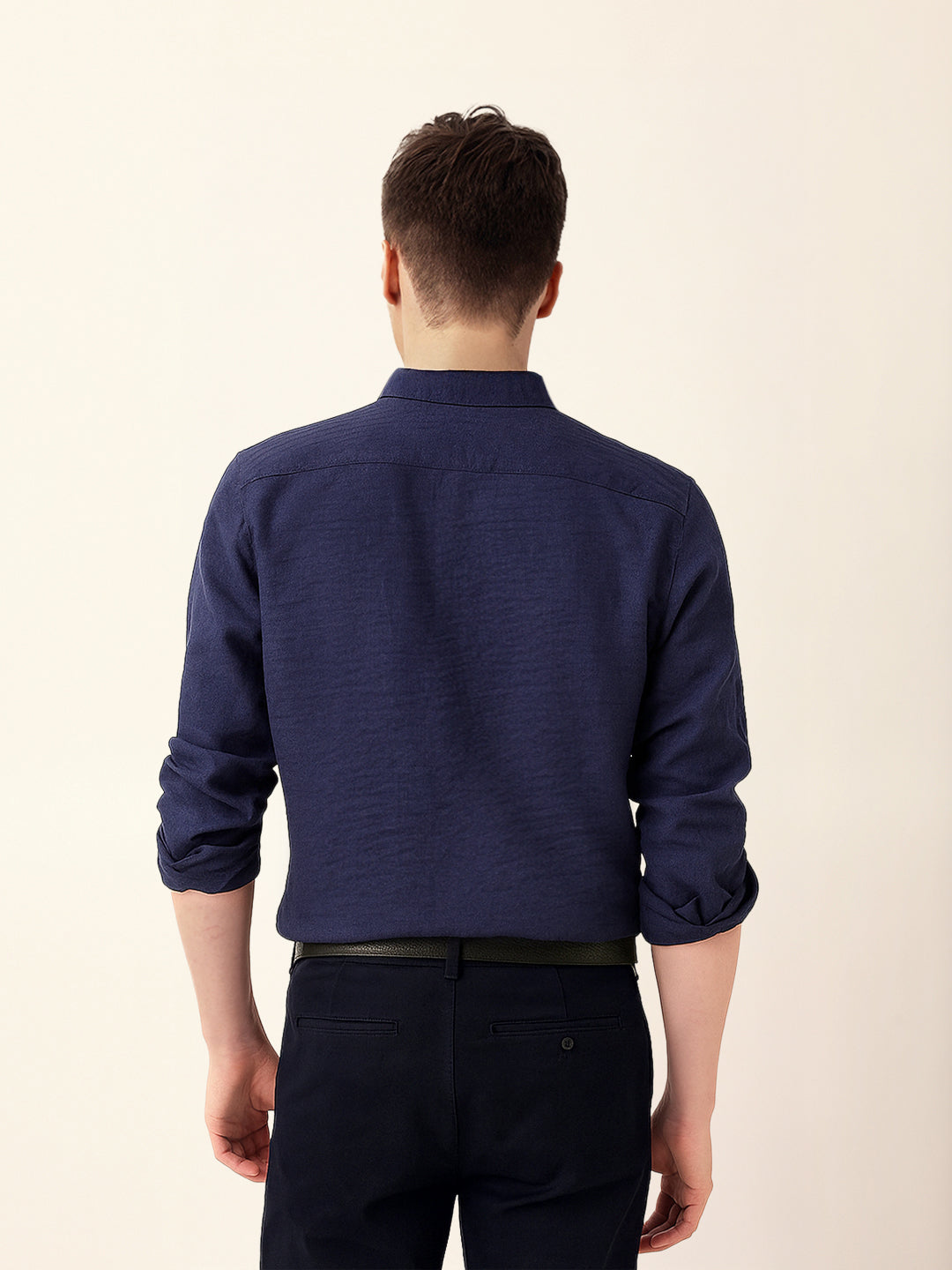 Blue Slim Fit Casual Shirt with Woven Textured Design