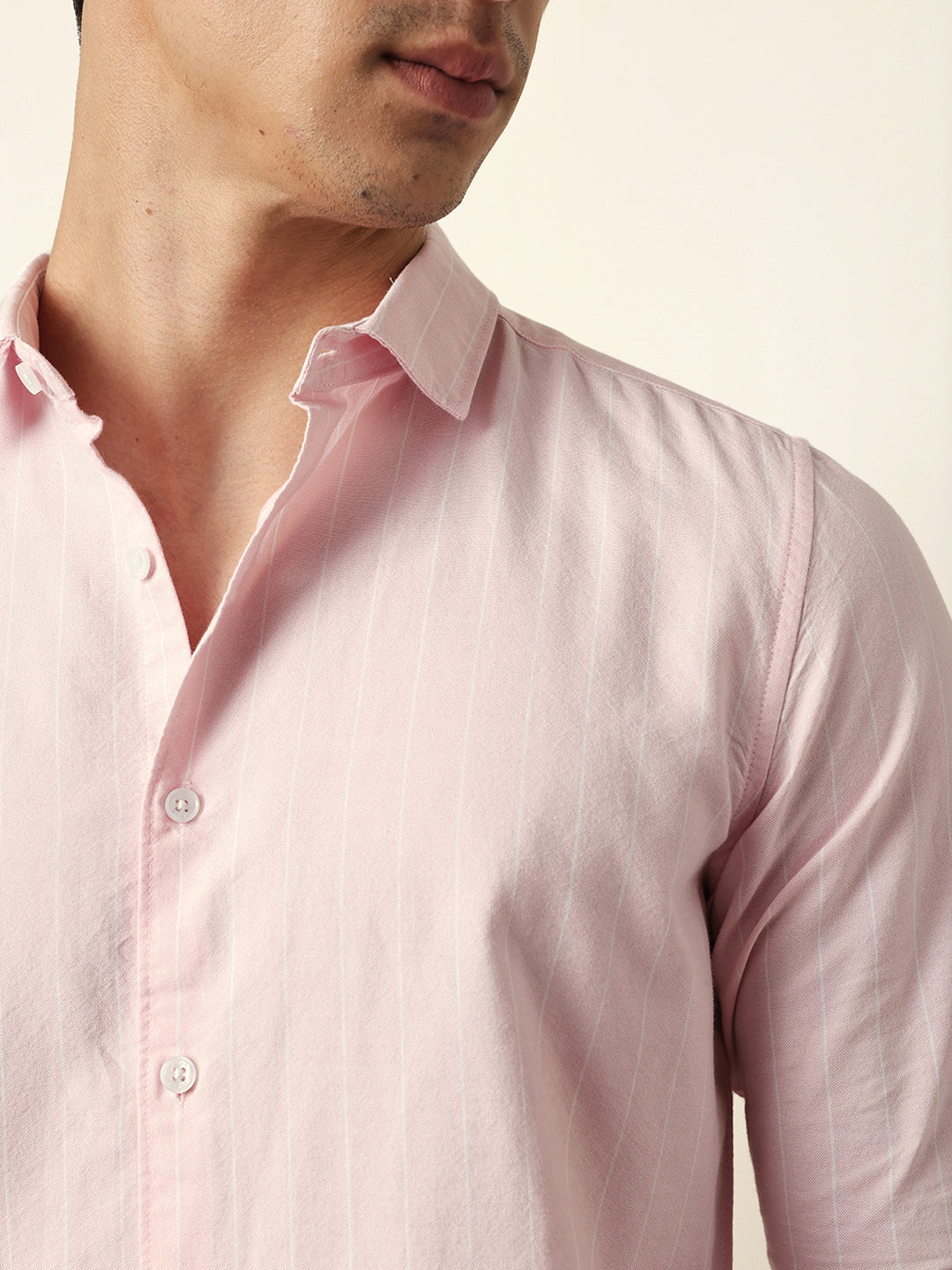 Pink Vertical Woven Stripe Slim Fit Casual Shirt