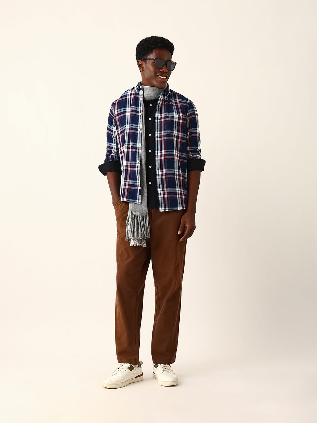 Multicolor Woven Checked Slim Fit Casual Shirt with Button-Down Collar