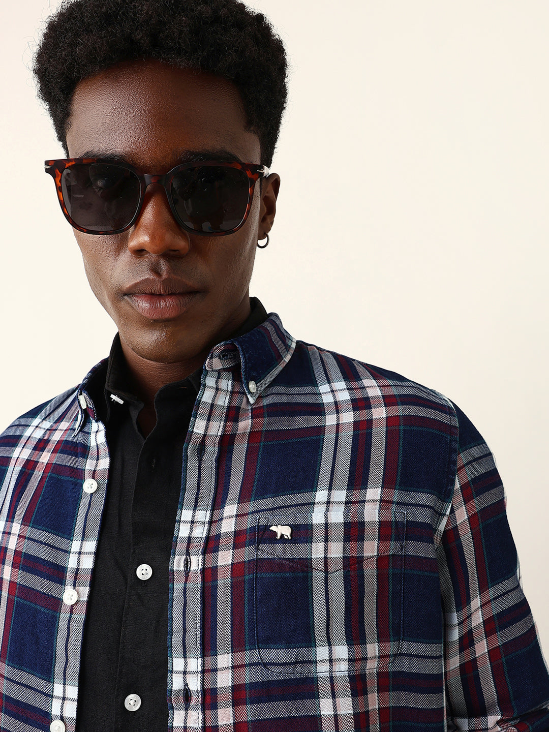 Multicolor Woven Checked Slim Fit Casual Shirt with Button-Down Collar