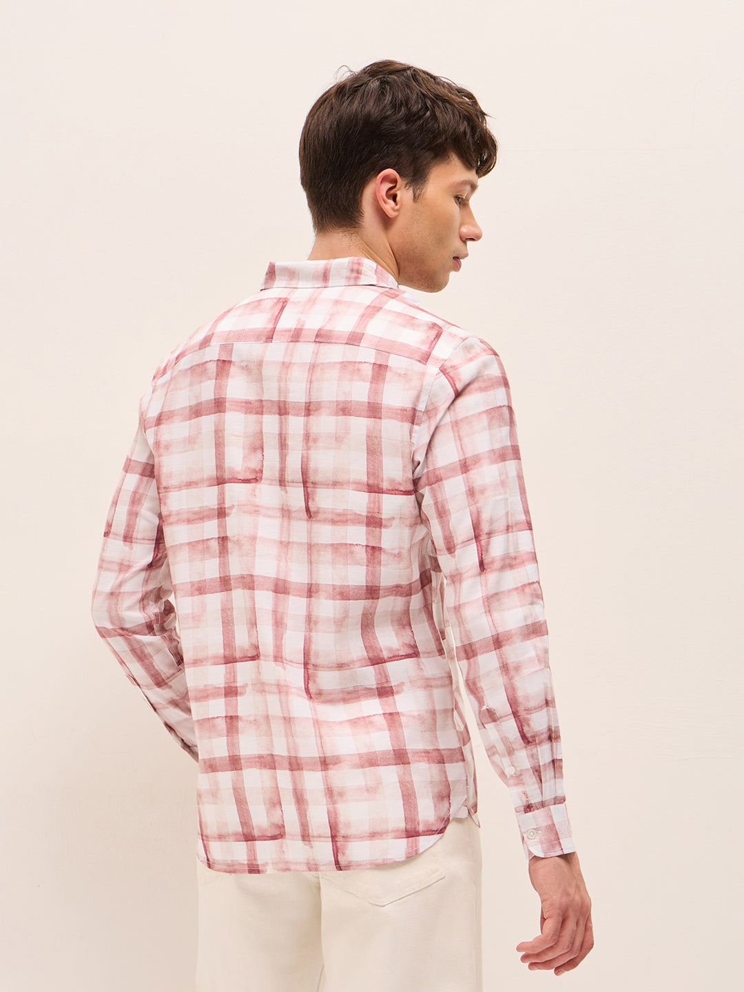 Red & White Slim Fit Casual Shirt with Printed Checks