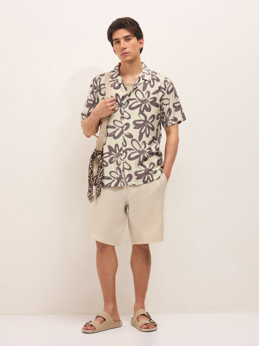 Maroon Floral Motif Print Relaxed Fit Half-Sleeve Casual Shirt