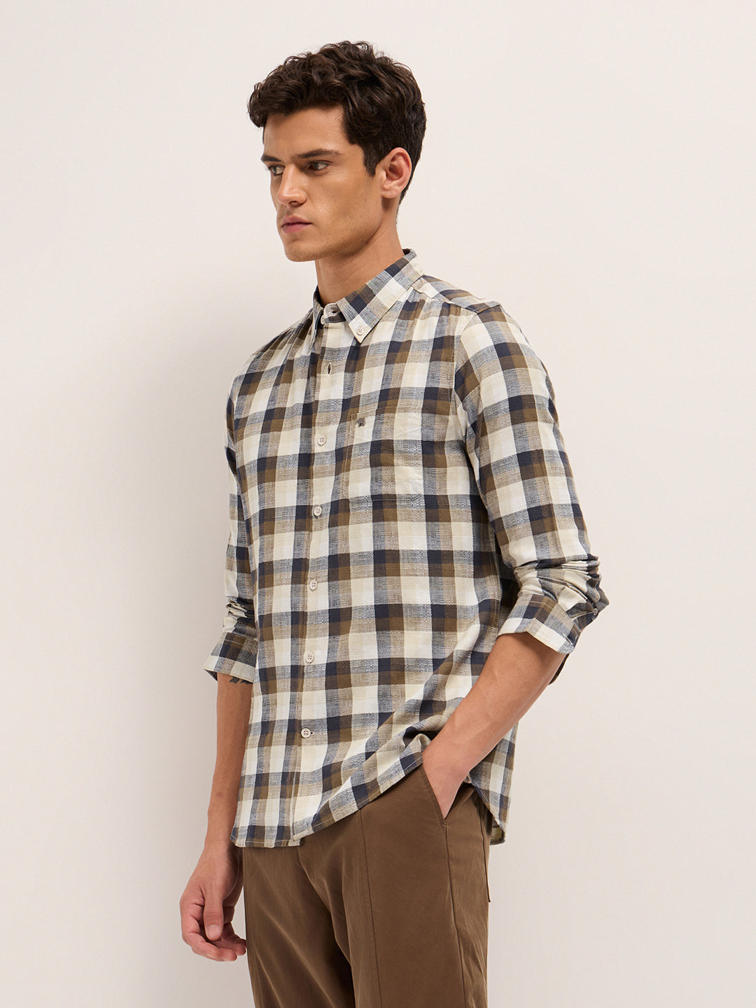 Multicolor Woven Check Slim Fit Casual Shirt