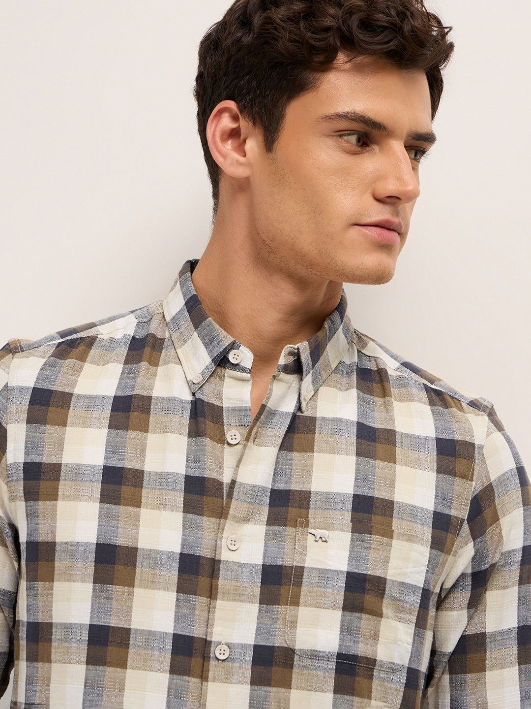 Multicolor Woven Check Slim Fit Casual Shirt