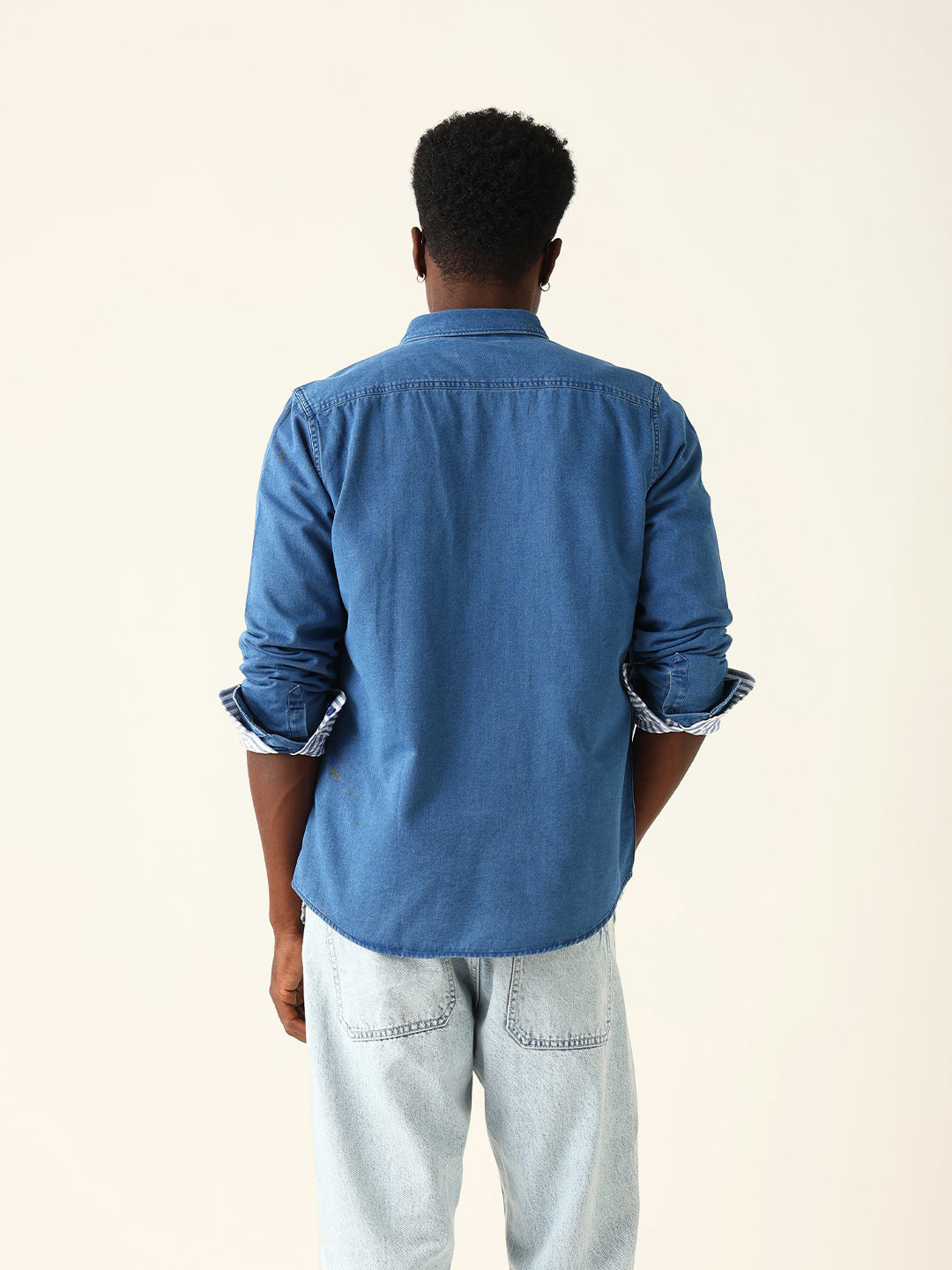 Blue Denim Solid Regular Fit Casual Shirt