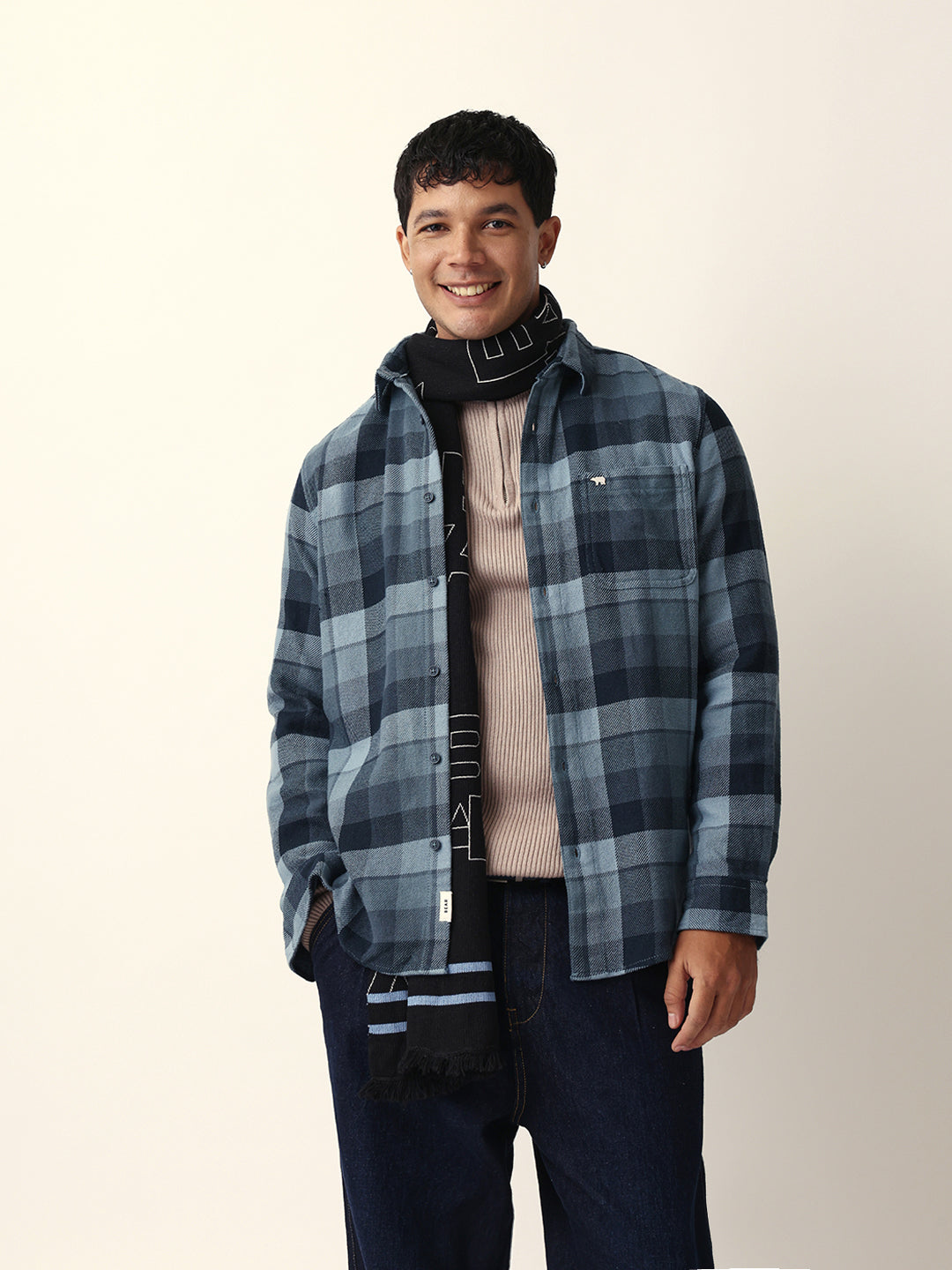 Blue Flannel Checked Regular Fit Casual Shirt
