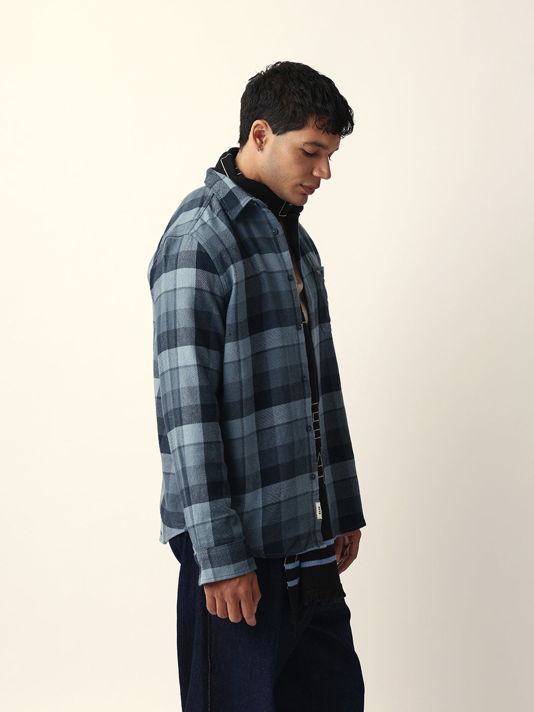 Blue Flannel Checked Regular Fit Casual Shirt