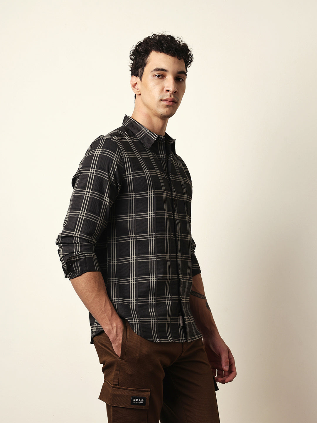 Black Regular Fit Woven Checked Casual Shirt