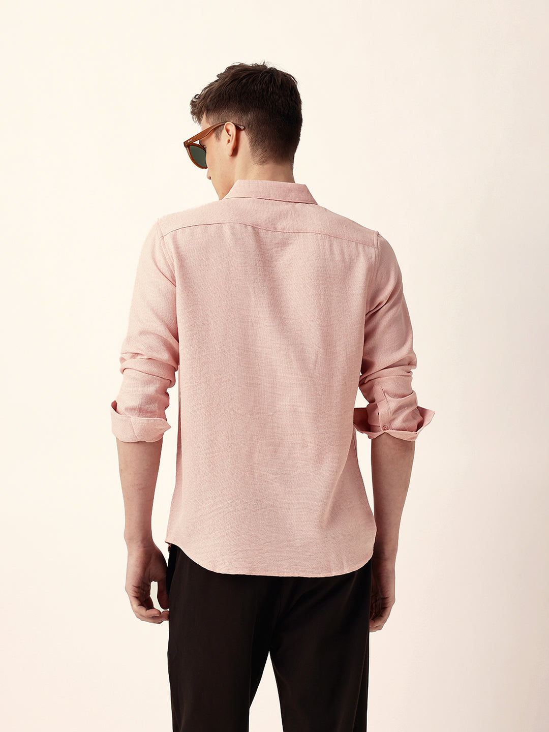 Pink Woven Solid Slim Fit Casual Shirt
