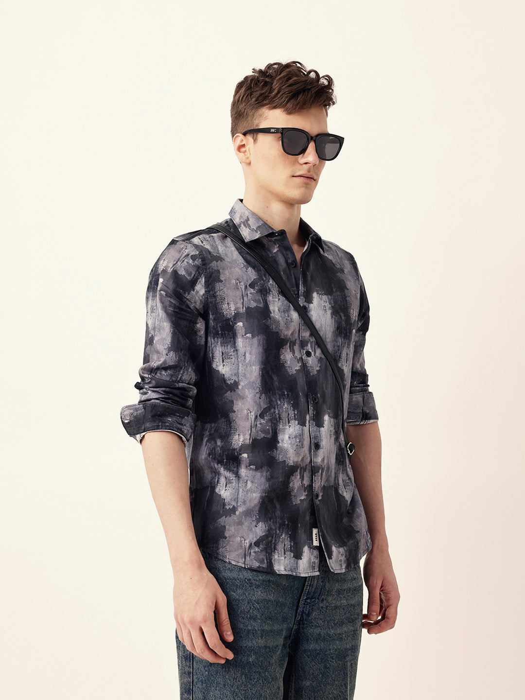 Multicolor Abstract Brushstroke Printed Slim Fit Casual Shirt