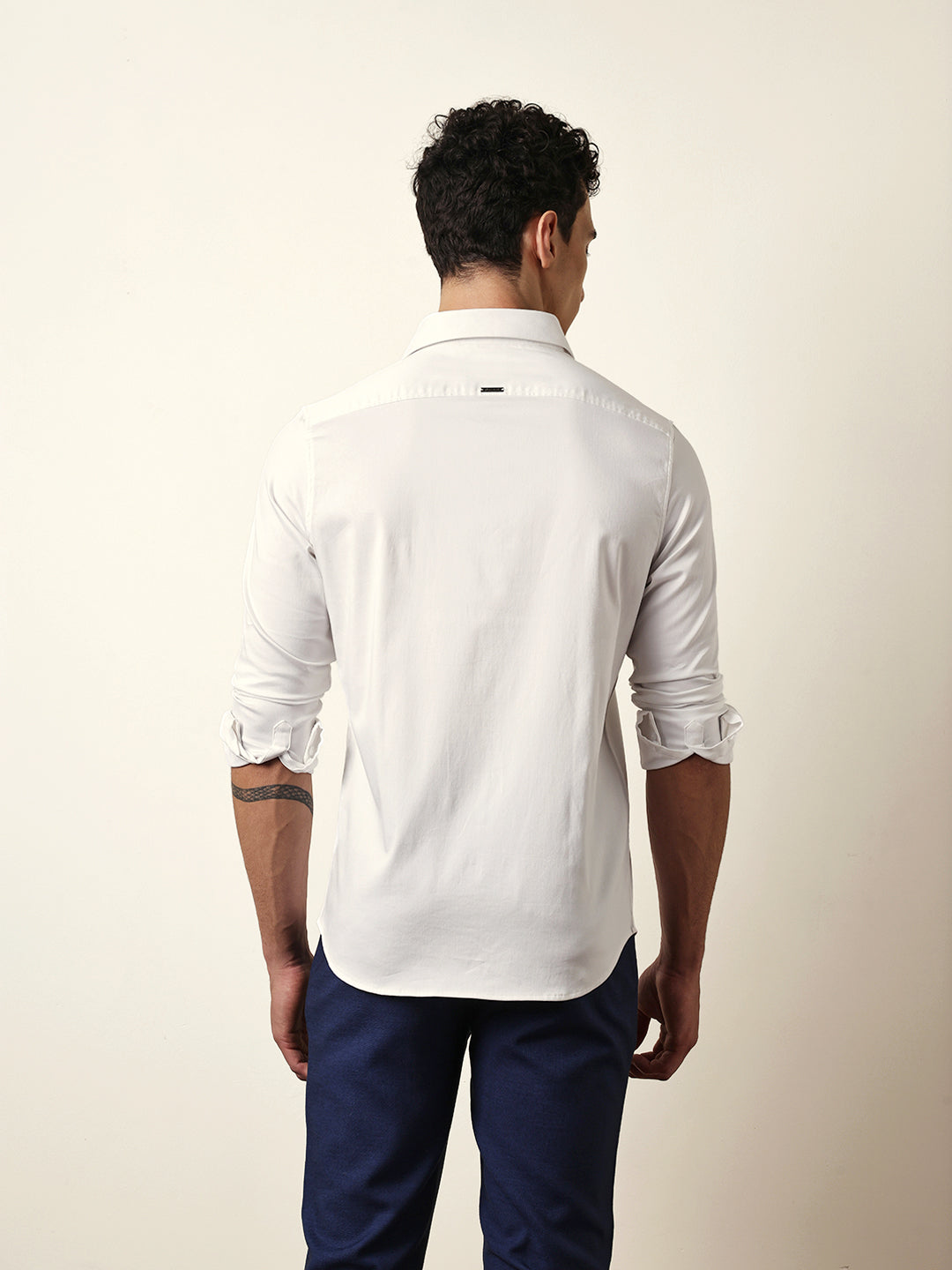 White Tailored Fit Regal Crest Embroidery Formal Party Shirt