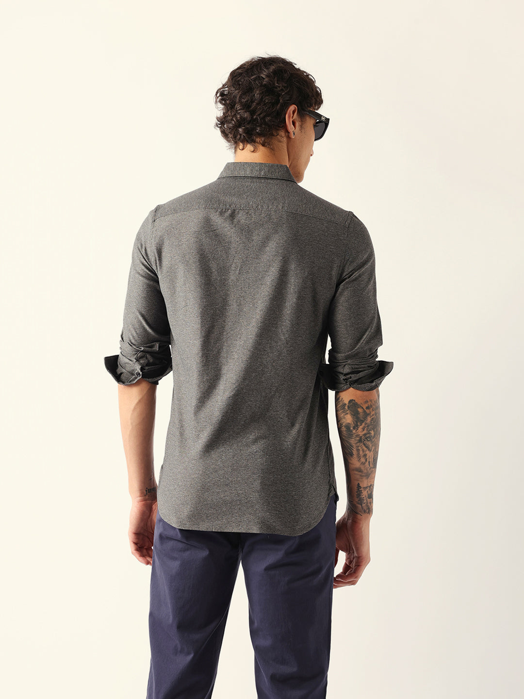 Grey Slim Fit Solid Cotton Blend Casual Shirt