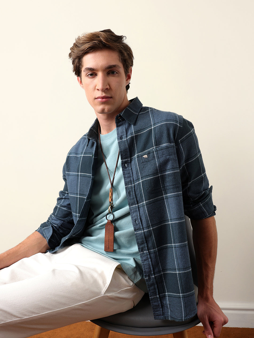 Teal Green Regular Fit Checked Flannel Casual Shirt