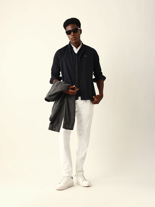 Black Cotton Solid Slim Fit Casual Shirt