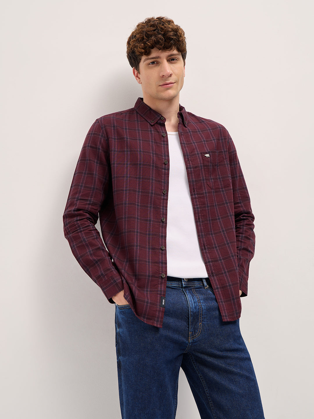 Maroon Checked Slim Fit Casual Shirt