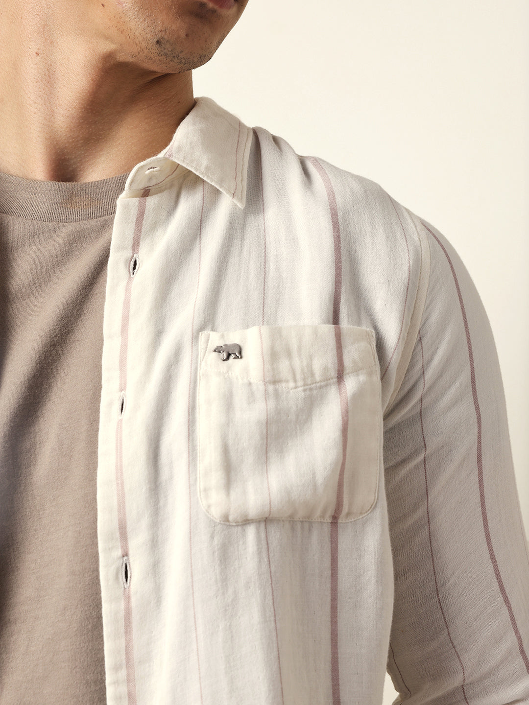 White Vertical Woven Stripe Slim Fit Casual Shirt