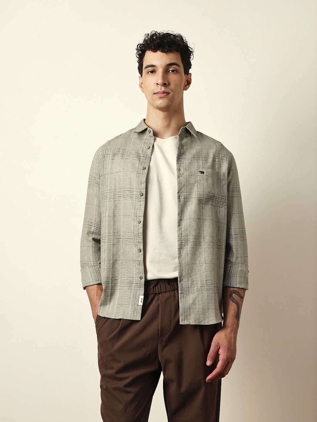 Green Woven Checked Slim Fit Casual Shirt