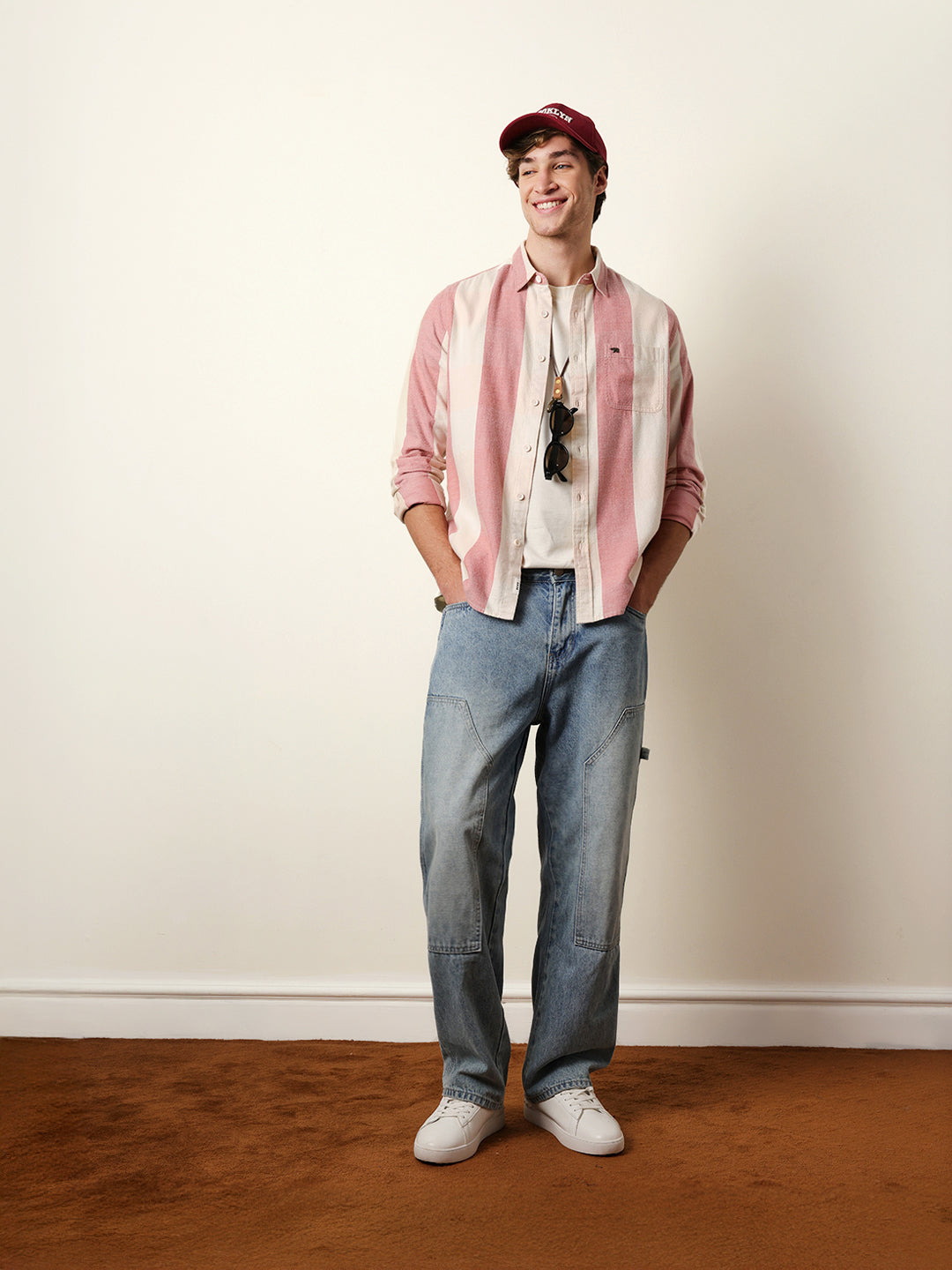 Red & Cream Woven Striped Flannel Regular Fit Casual Shirt