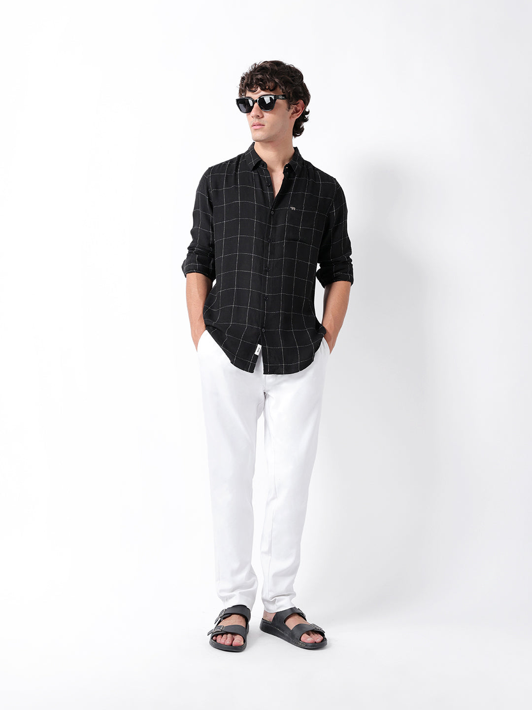 Black Slim Fit Casual Shirt with Woven Block Checks