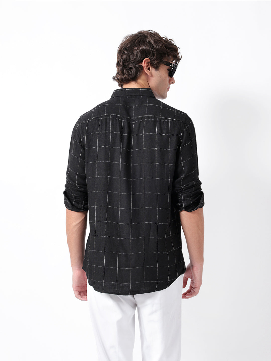 Black Slim Fit Casual Shirt with Woven Block Checks
