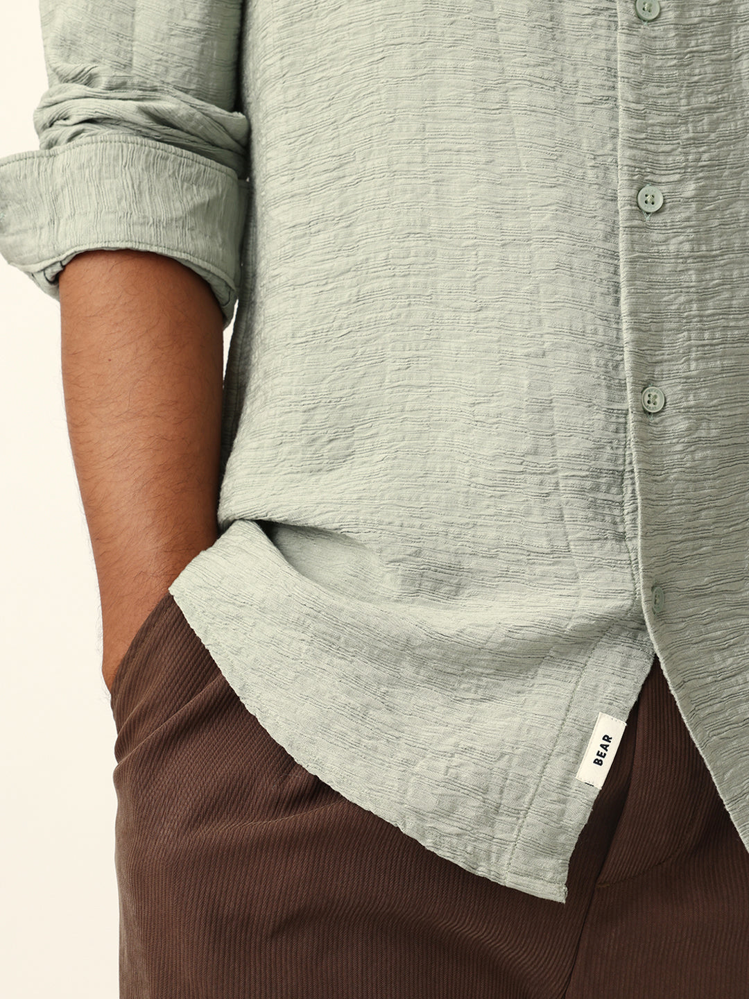 Light Green Crinkle Textured Slim Fit Casual Shirt