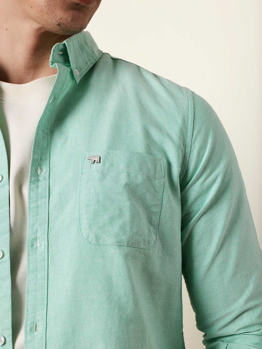Green Solid Cotton Slim Fit Casual Shirt